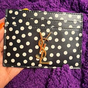 Saint Laurent YSL Polka Dot Leather Card Holder Authentic